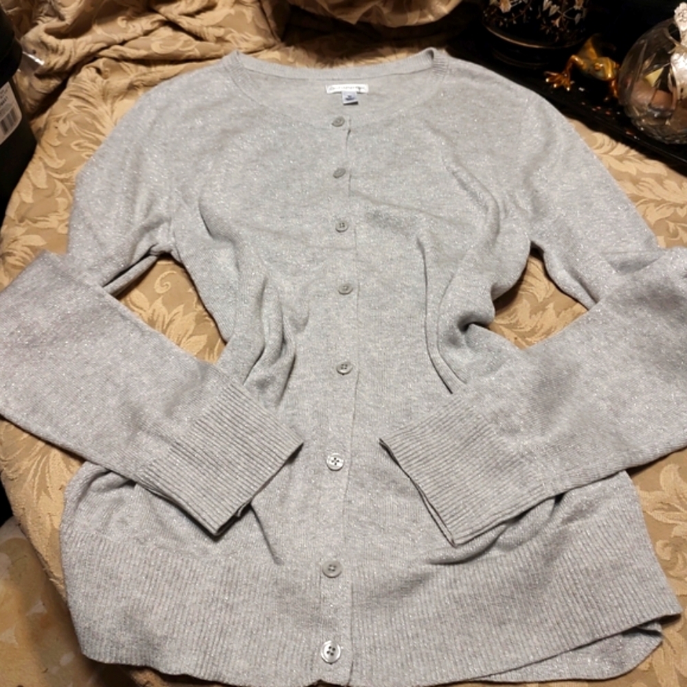 🐺🩶🐺 Beautiful Deadstock Silver Metallic Glittery Sparkly Sweater Cardigan - M